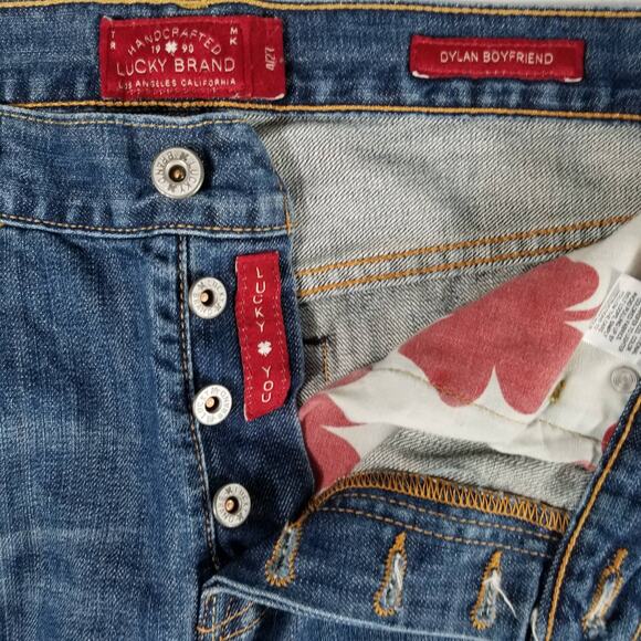Lucky Brand Button Fly Bootcut Dylan Boyfriend Vintage Distressed Jeans  4 - Picture 5 of 5